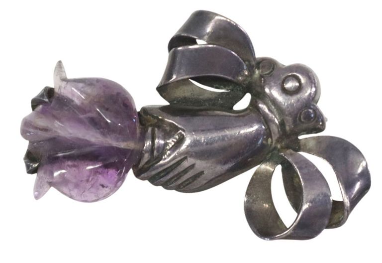 William Spratling silver brooch with amethyst flower