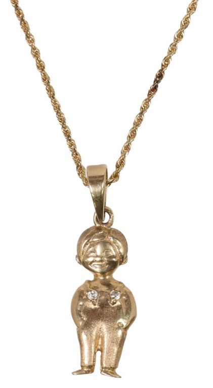 Estate 10k gold figural pendant on 14k chain necklace