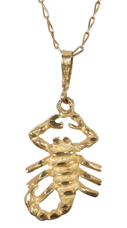 10k gold scorpio pendant on 14k gold chain necklace