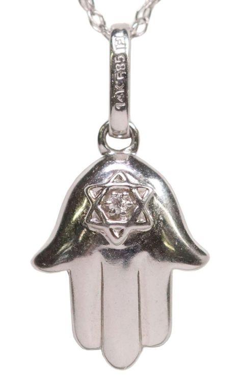 14k white gold diamond hamsa pendant necklace