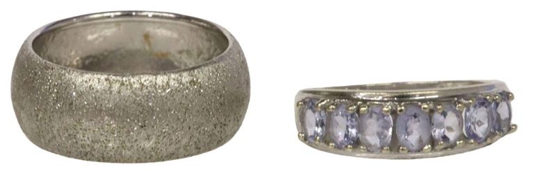 18k white gold band and 10k blue gemstone ring