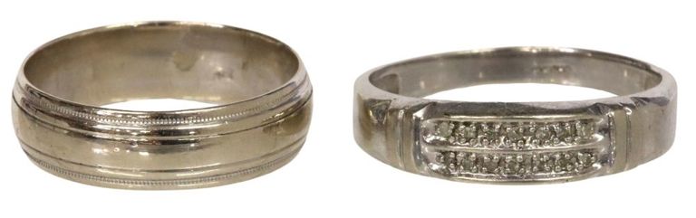 10k white gold band and diamond-set ring (set of 2)