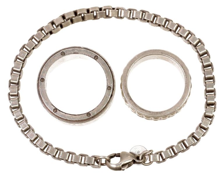 Men's Tiffany & Co. sterling silver rings and venetian link bracelet