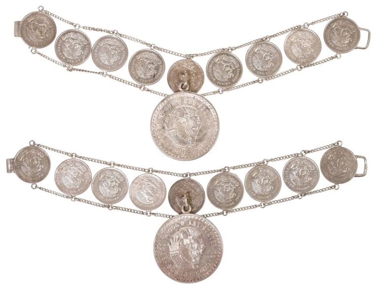 Bracelets fashioned from Mexican silver coins