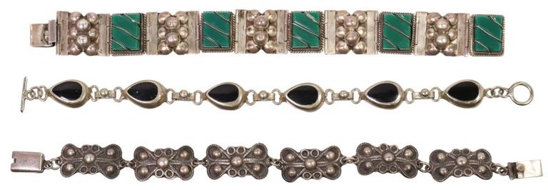 Mexico silver cabochon-set link bracelets
