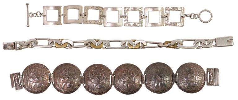 Mexico and Peru sterling silver link bracelets