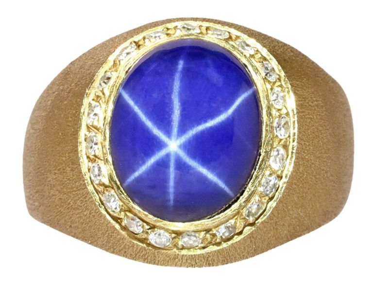 Estate 18k yellow gold star sapphire diamond ring