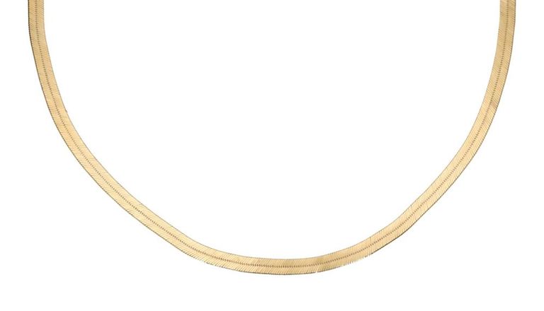 Estate Italian 14k yellow gold flat herringbone chain necklace