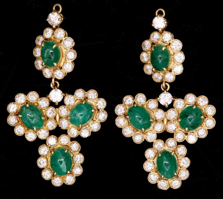 18k yellow gold emerald and diamond earring enhancers