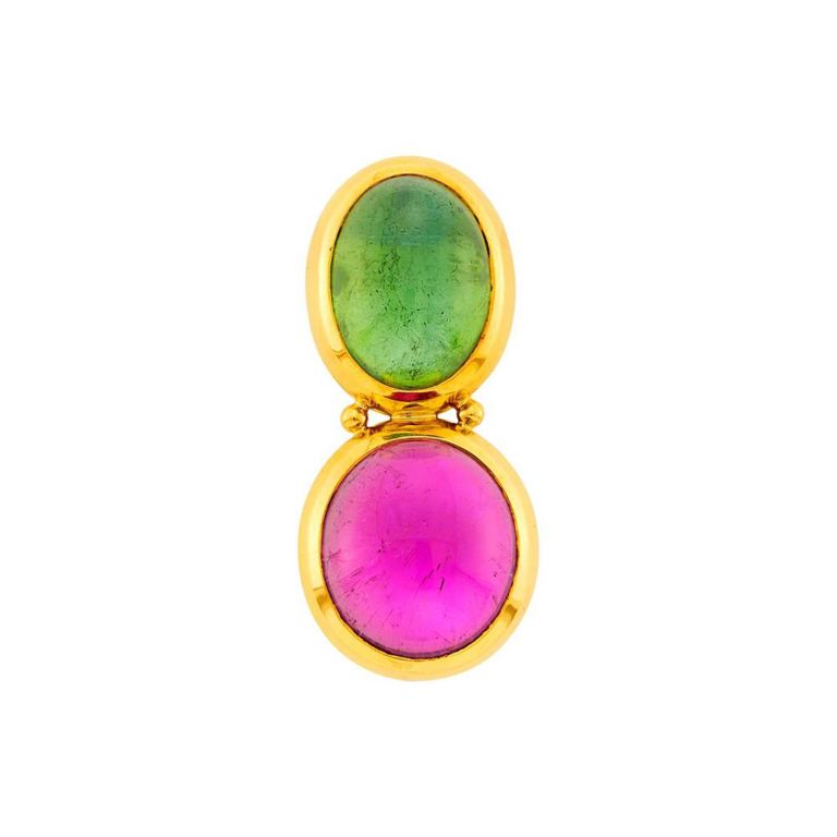18k gold tourmaline and mother-of-pearl brooch
