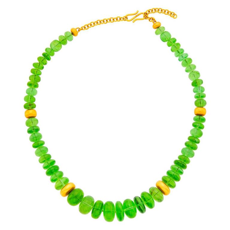 18k gold peridot bead necklace