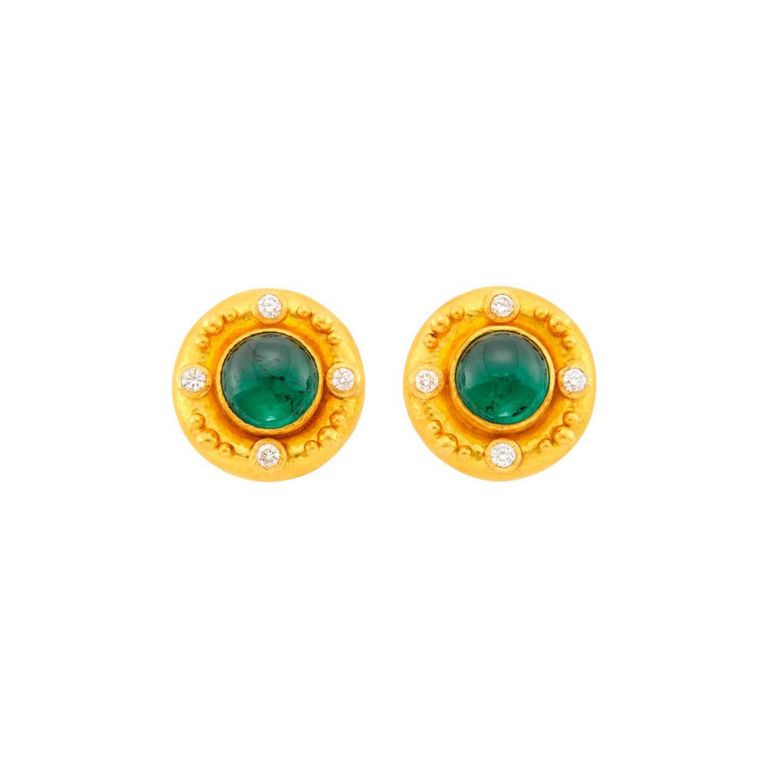 19k gold tourmaline mother-of-pearl and diamond earclips