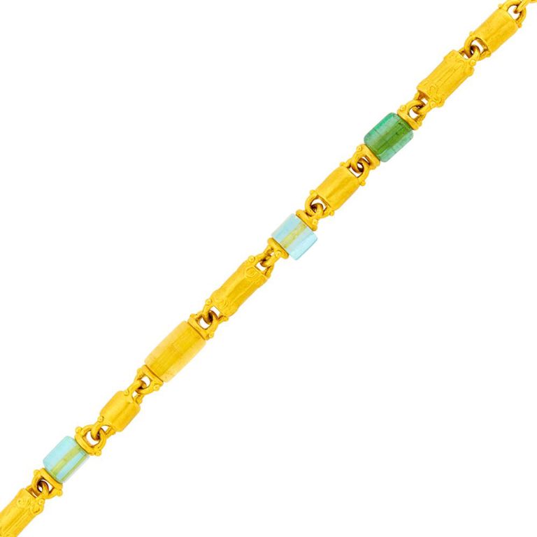 22k gold emerald yellow beryl and aquamarine toggle bracelet