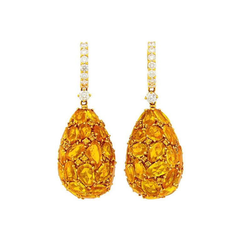 18k gold yellow sapphire and diamond pendant earrings