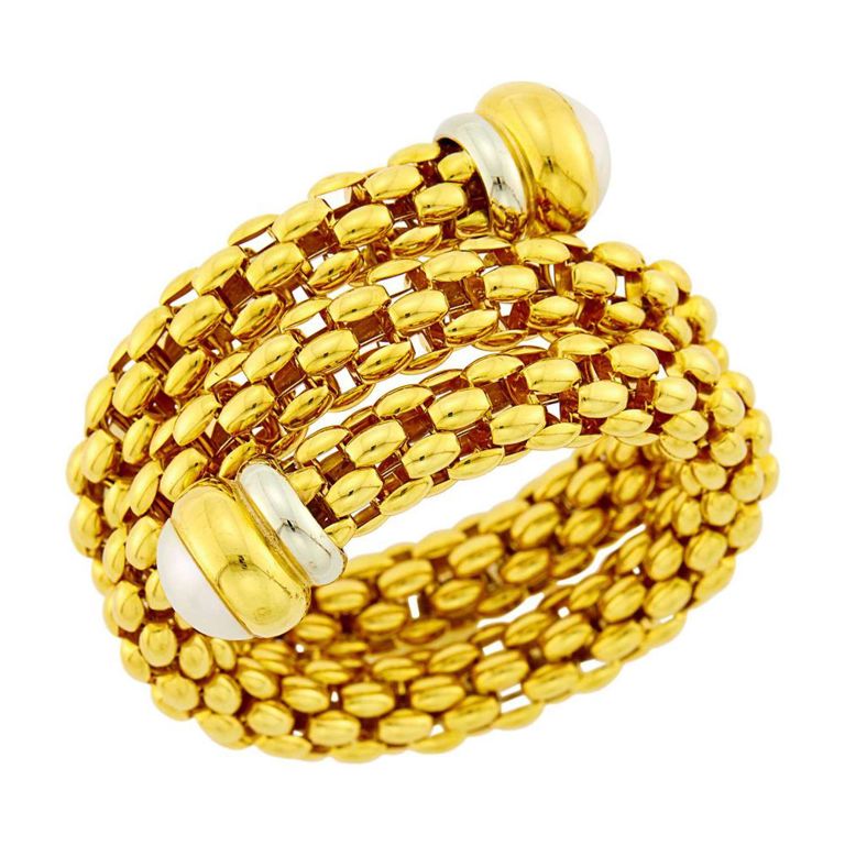 18k two-tone gold coiled bracelet with mabé pearls