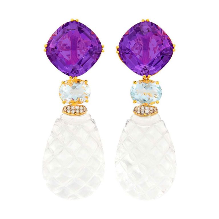 18k gold amethyst aquamarine diamond and rock crystal pendant