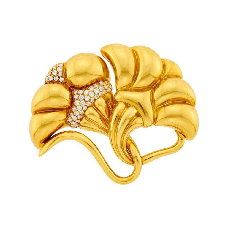 18k gold diamond flower clip-brooch