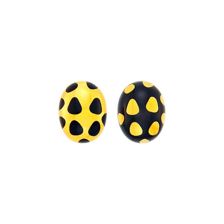 18k gold black onyx polka dot earclips