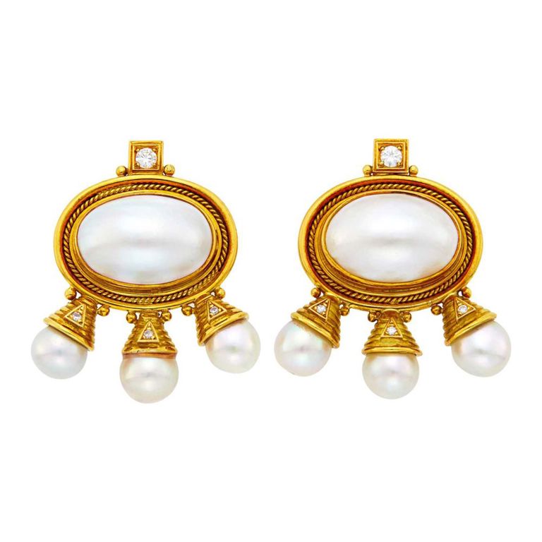 18k gold mabé semi-baroque pearl and diamond 'African Queen' earrings