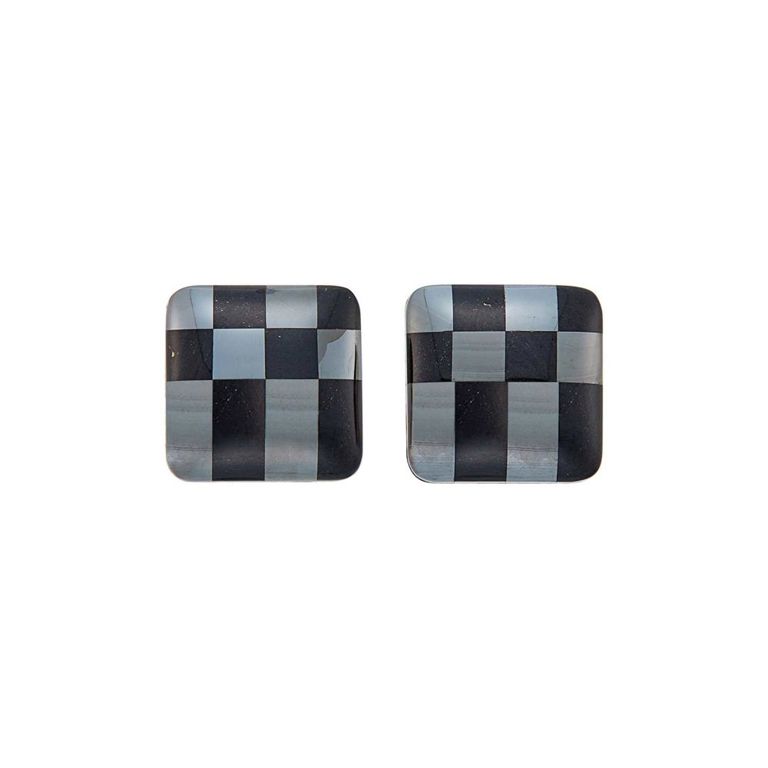 18k gold hematite and black jade checkboard earclips