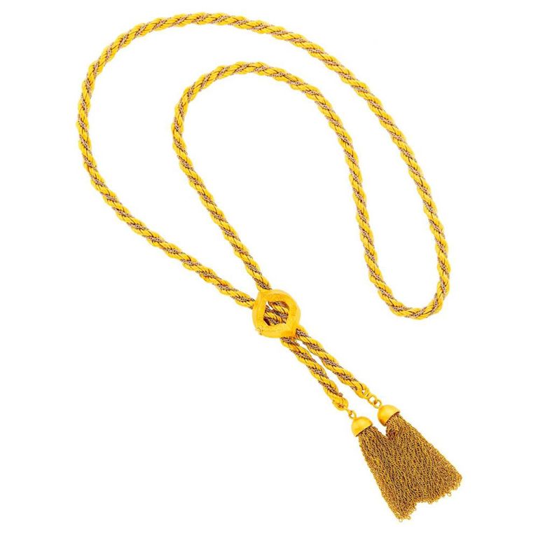 18k two-color rope-twist gold slide tassel necklace