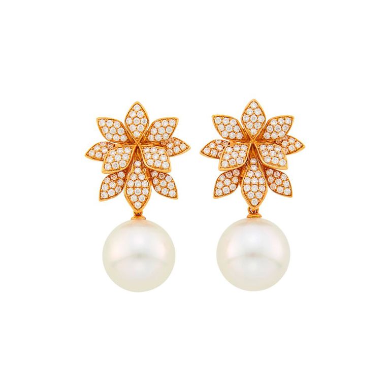 18k rose gold diamond South Sea pearl pendant-earrings