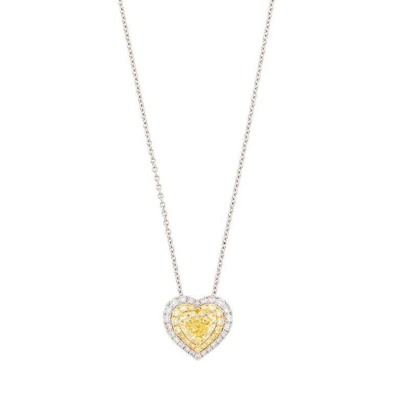 Platinum colored diamond and diamond pendant-necklace