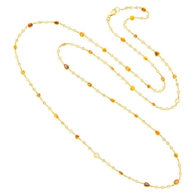 18k gold diamond and colored diamond long chain necklace