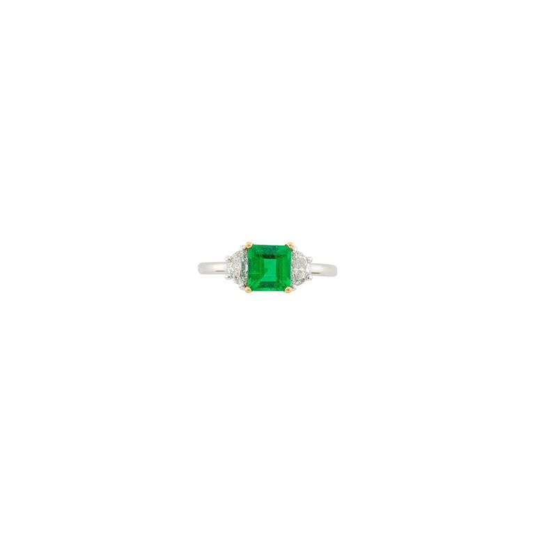 18k platinum gold emerald and diamond ring