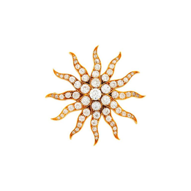 Antique gold diamond sunburst pendant-brooch