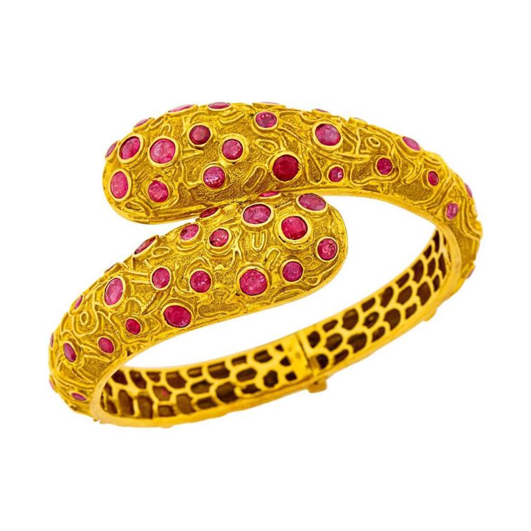 Zolotas gold ruby crossover bangle bracelet