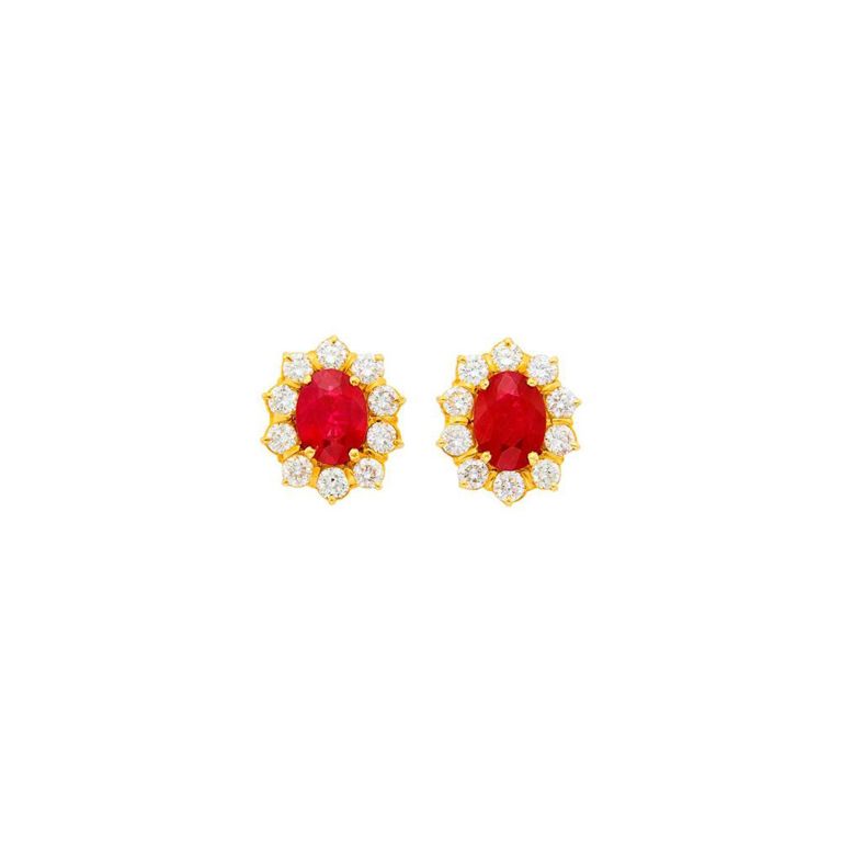 Gold ruby and diamond earrings