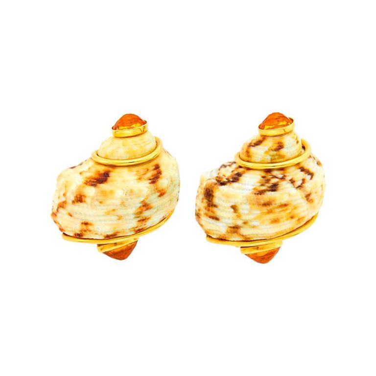 18k gold shell and citrine earclips