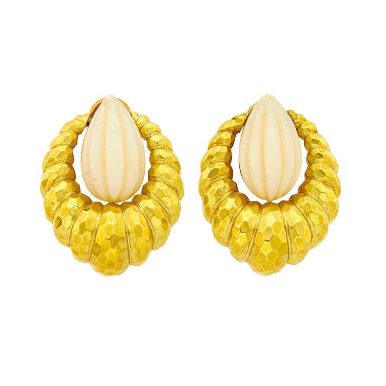 18k gold white coral door knocker earrings