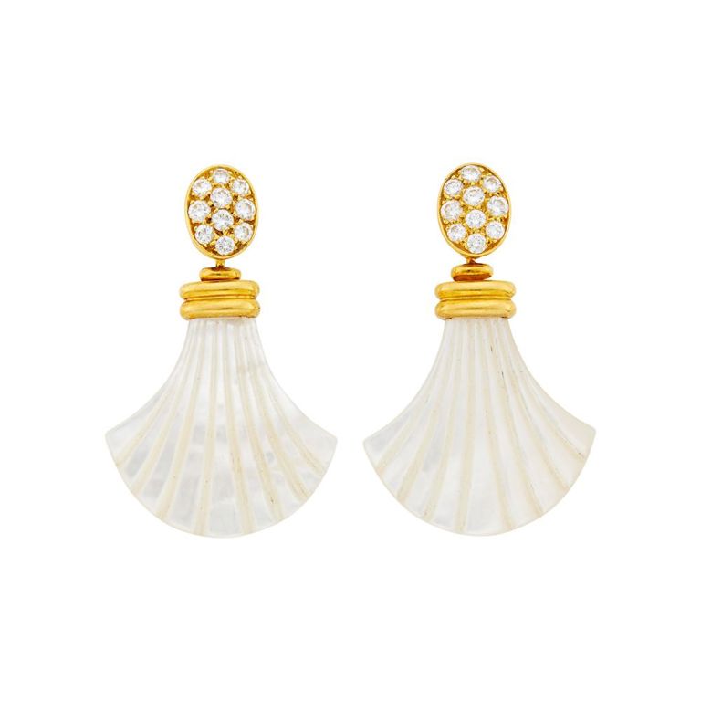 18k gold diamond earrings with interchangeable fan pendants