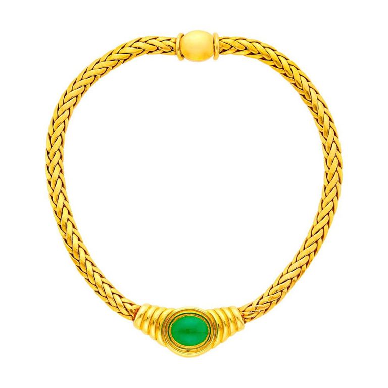 Braided gold necklace with jade