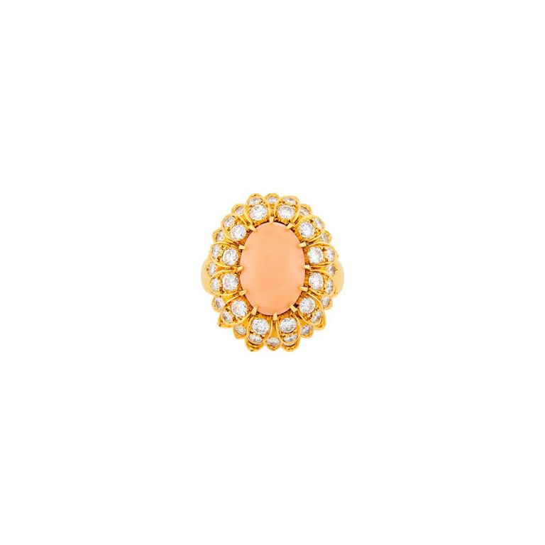 18k gold angel skin coral and diamond ring