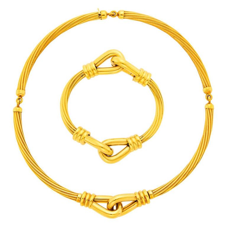 18k fluted gold necklace and bracelet
