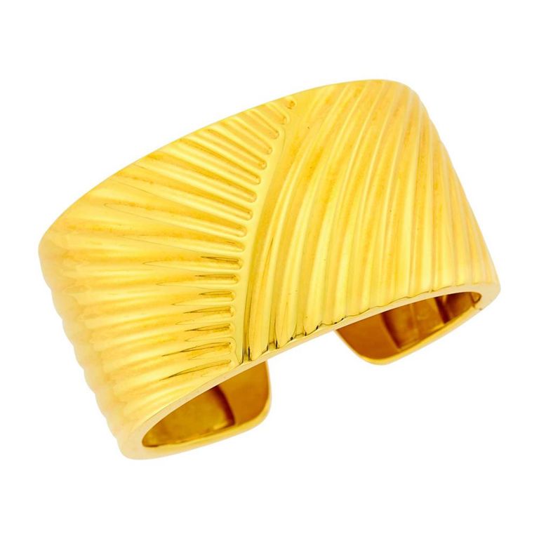18k fluted gold cuff bangle bracelet