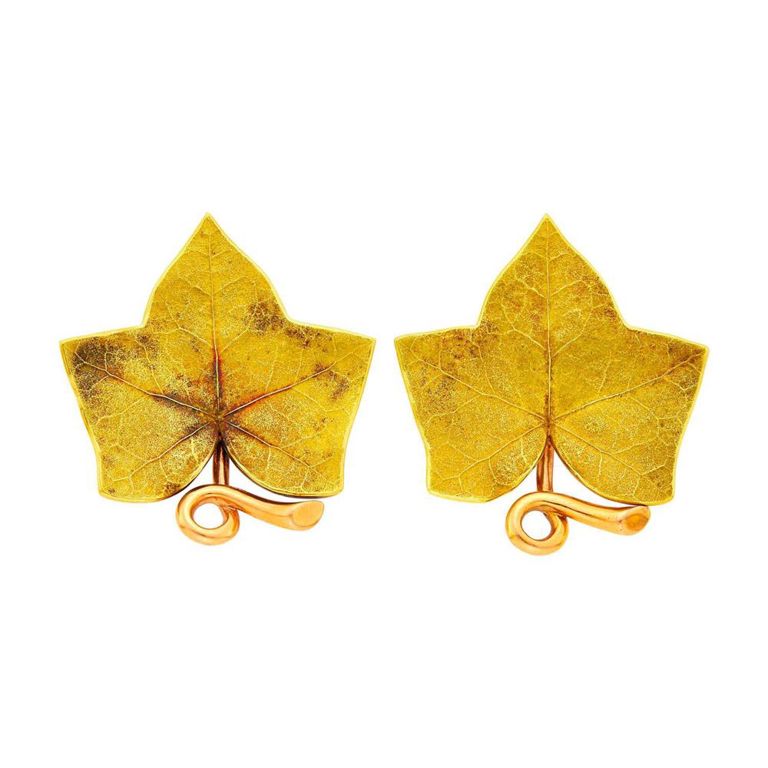 14k two-tone gold leaf clip-brooches by George Schuler for Cartier
