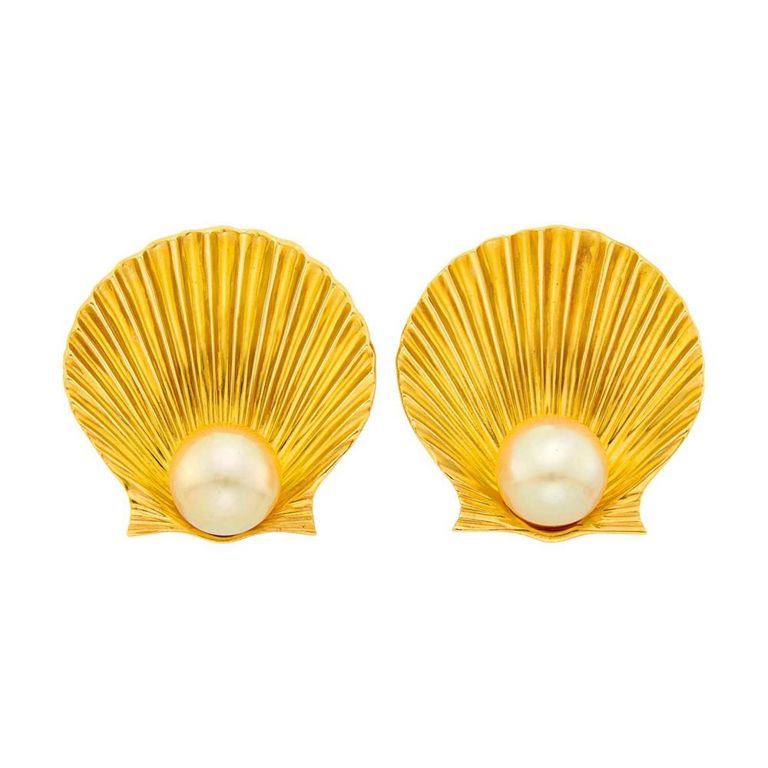 14k gold Tiffany & Co. clip-brooches with South Sea pearls