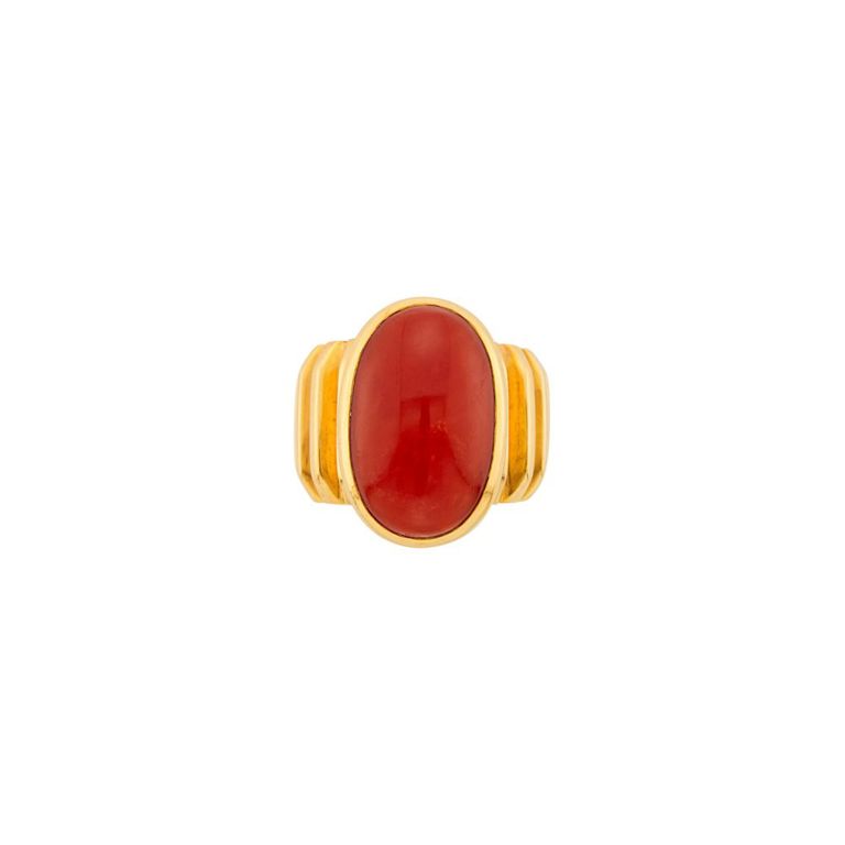 14k gold band ring with coral