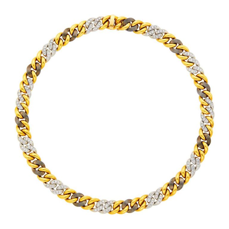 18k two-tone gold and oxidized steel curb link necklace
