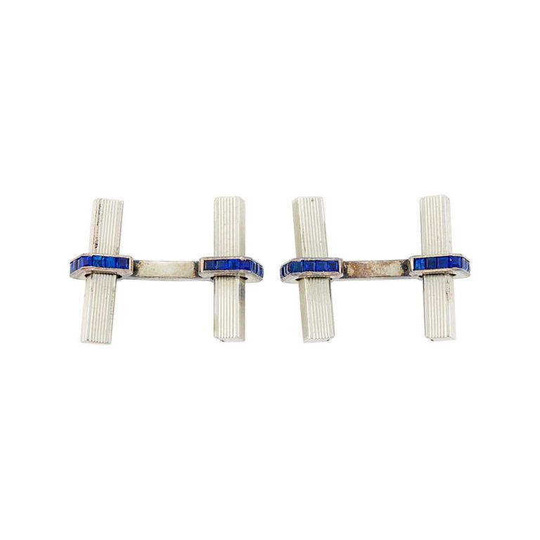 18k white gold Cartier Paris cufflinks with sapphires