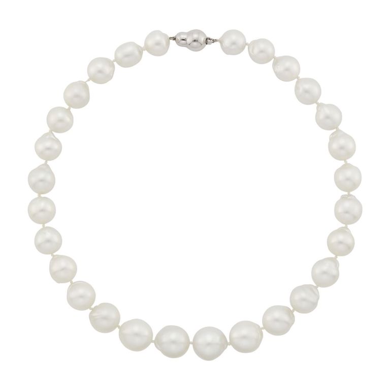 14k white gold South Sea semi-baroque pearl necklace