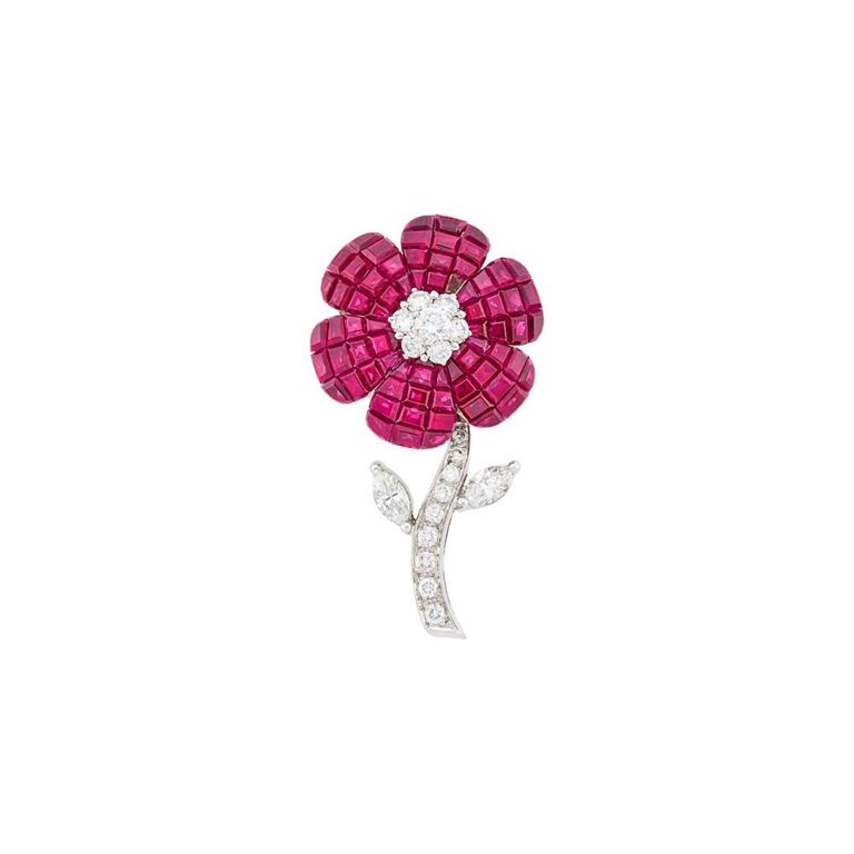 18k white gold flower clip-brooch