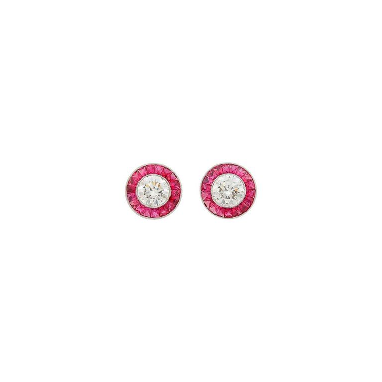 Platinum earrings with diamonds and rubies