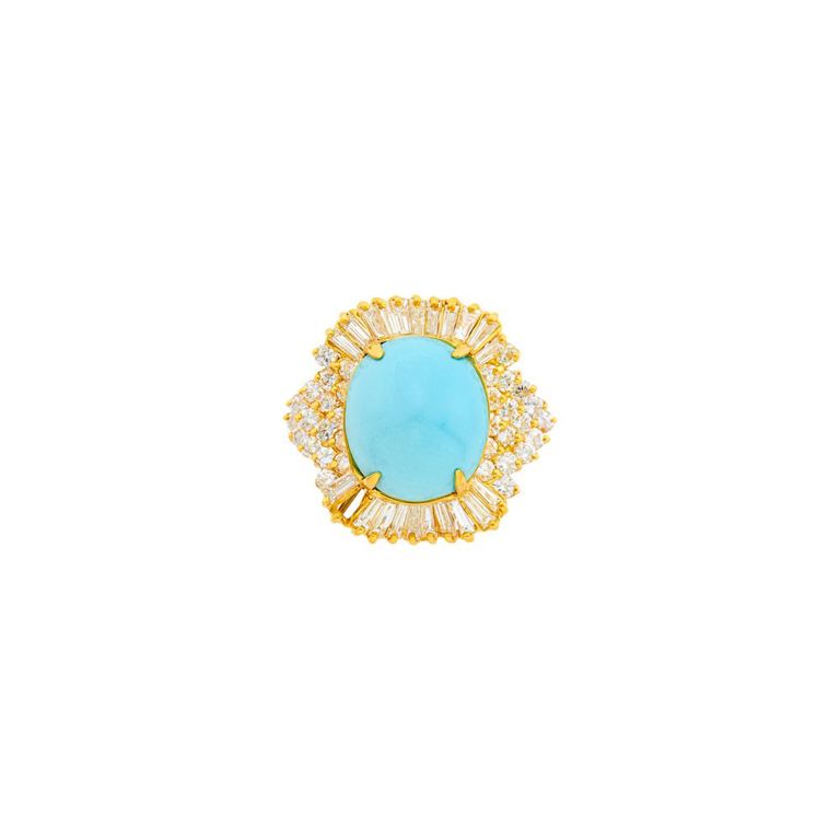 18k gold ring with turquoise and diamonds