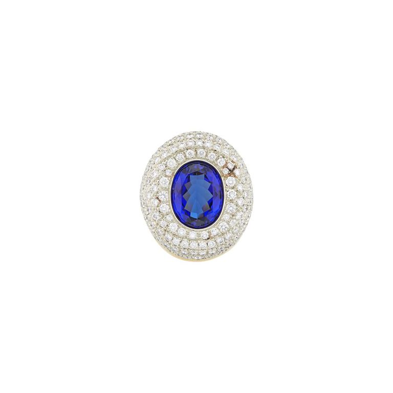 18k two-color gold ring with tanzanite and diamonds