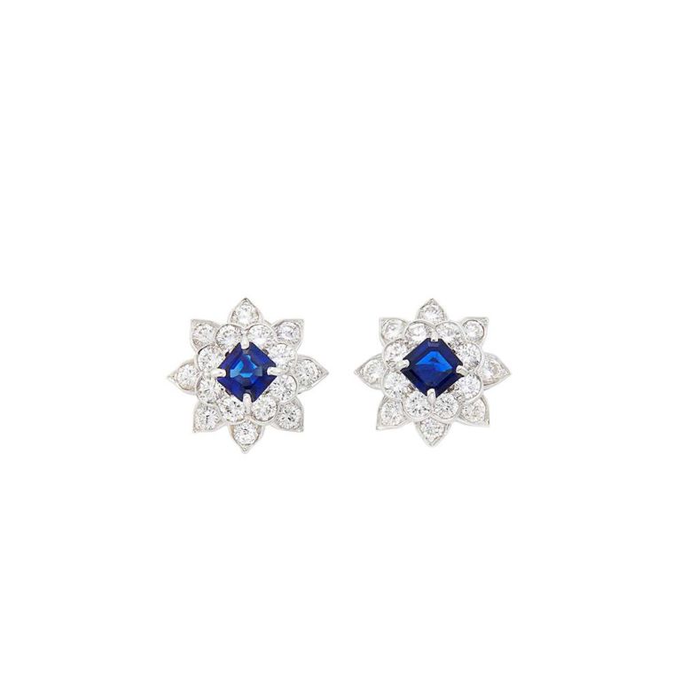 18k white gold floret earrings with sapphires and diamonds